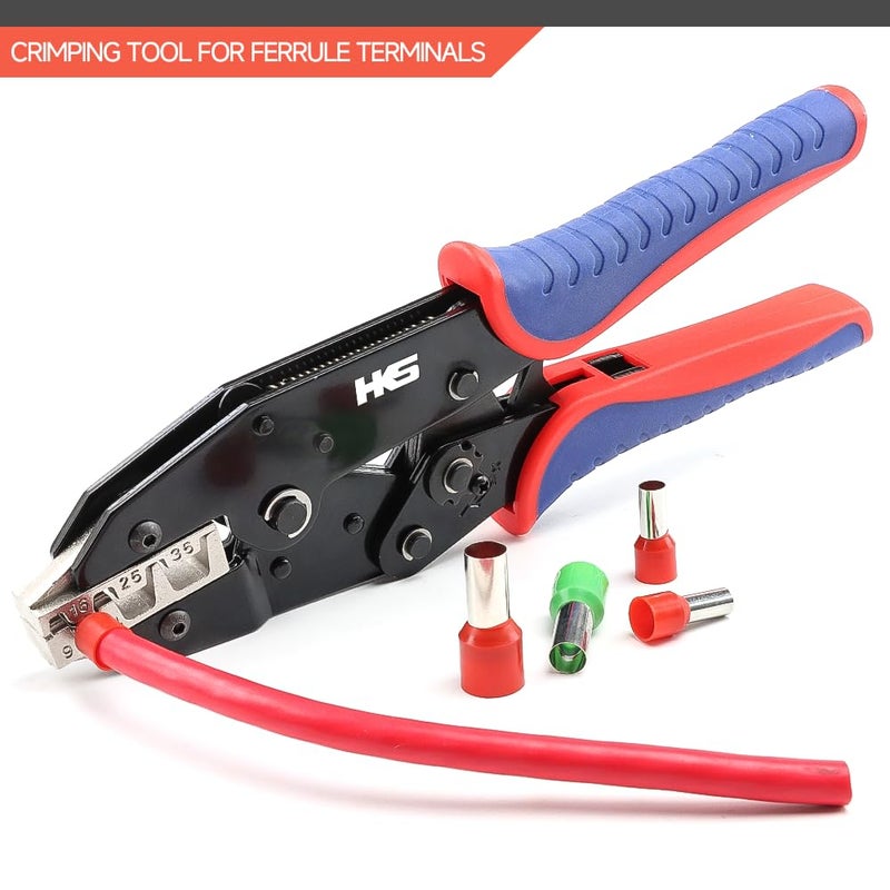 HKS Crimping Tool for Sleeves Ferrule Terminals & Pin Cord End- Ratcheting Wire Crimpers - AWG 10-2 (6-35mm?) - Ratchet Terminal Crimper - Electrical Crimping Tool - Image 4